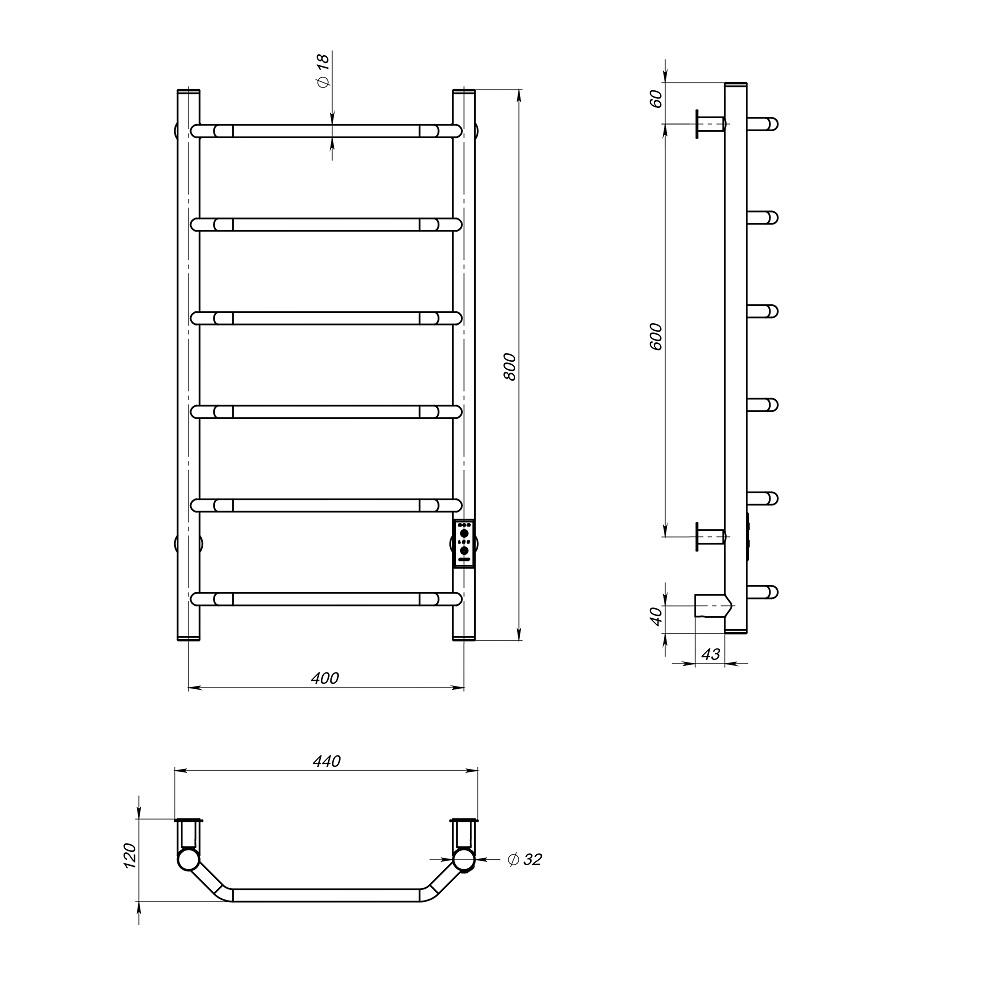 Полотенцесушитель Пэк сп 6 80х40 черный ВГП